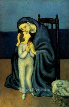 mother mary cassatt daeni madonna and child Painting - Mother and child 1901 Pablo Picasso